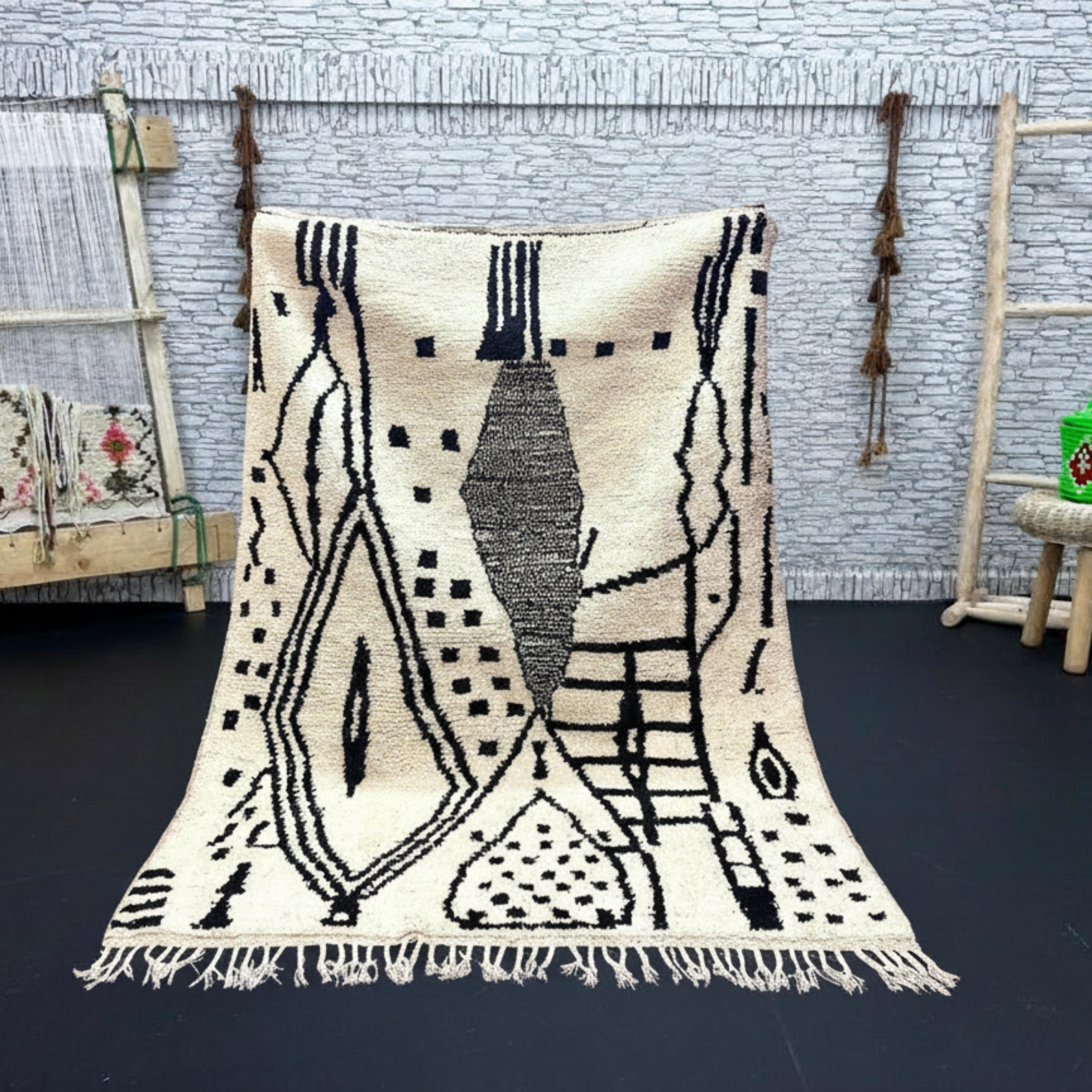 Moroccan Wool Rug | Azilal Berber | Checkerboard Beni Ourain Carpet | Custom Moroccan Rug | Gift for Him or Her | Christmas Thanksgiving Rug