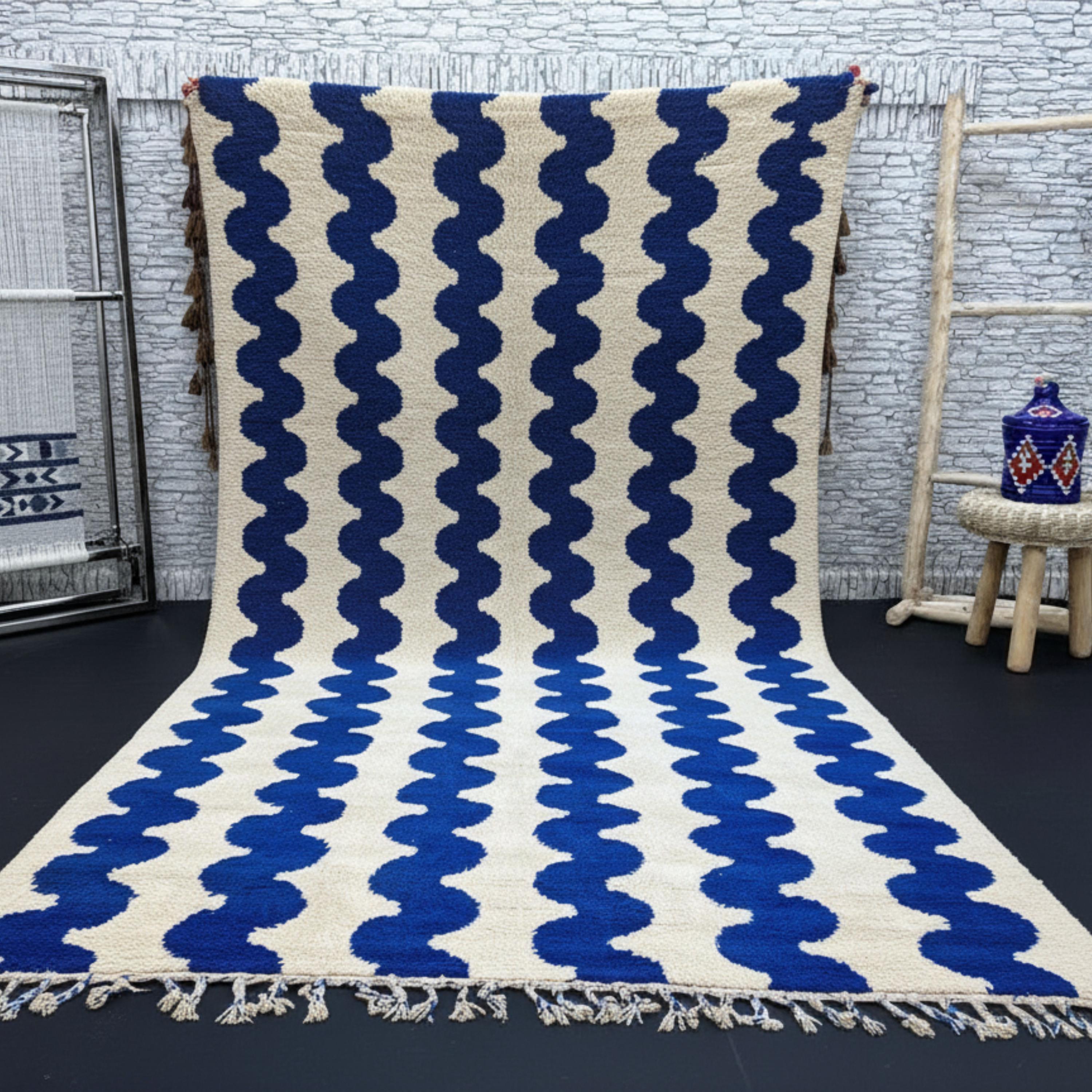 Gorgeous Beni Ourain Moroccan Rug –Handmade Blue Wool Carpet –Modern Berber Azilal Rug – Boho Living Room Area Rug –Handwoven Moroccan Decor