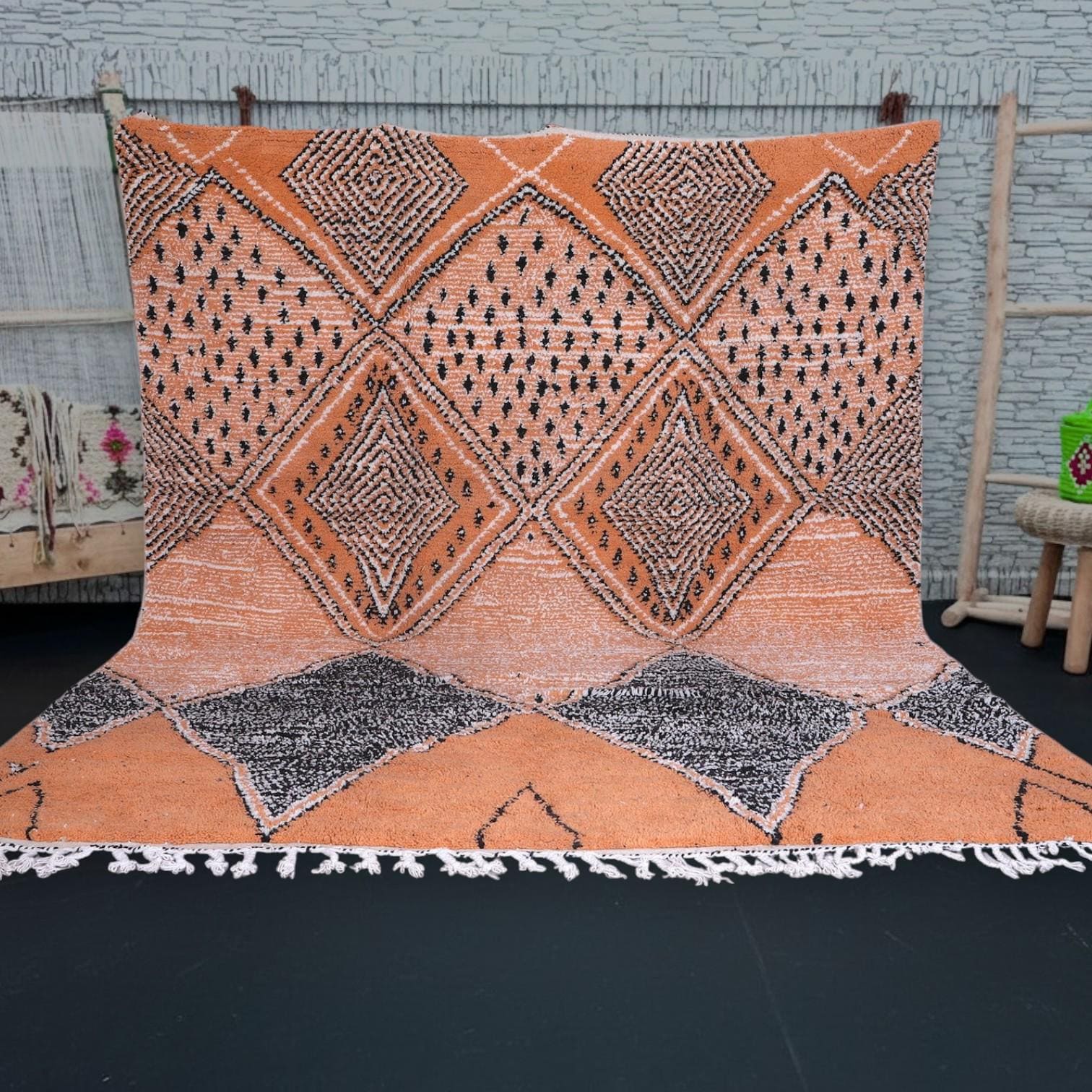 Orange rug- Beni ourain rug- Authentic Moroccan Rug- Custom Beni Ourain rug- ara Rug- Large Moroccan Rug- rugs for living room- Custom rug