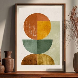Geometrisk abstrakt väggkonst – Utskrivbar minimalistisk konst – Poster med färgglada former, flera storlekar tillgängliga