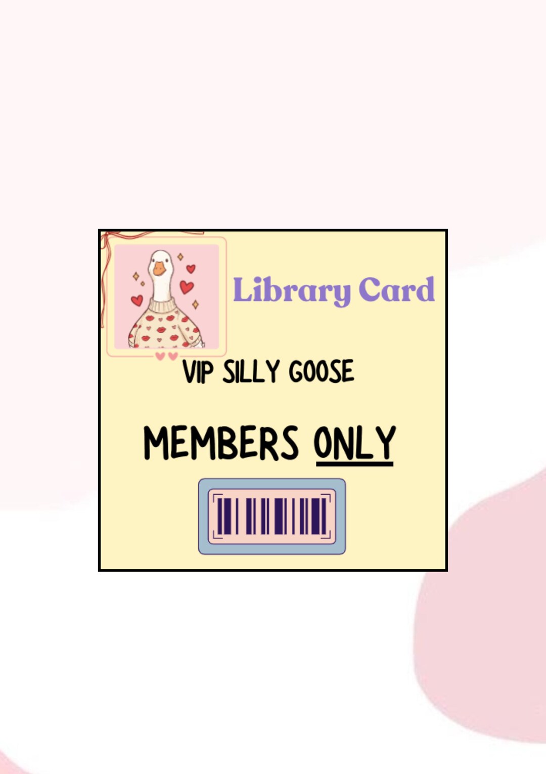 Funny Library Card Bookmark | Silly Goose VIP Bookmark | Book Lover ...