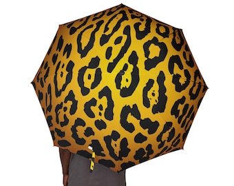 Paraguas plegable con estampado de jaguar / Sombrilla de lluvia, estampado animal naranja y negro.