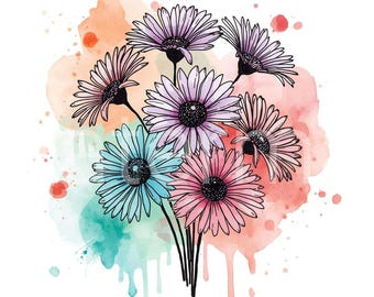 14 Abstract Flowers Clipart, Line Art Flower, Flowers Print, Printable Watercolor clipart, High Quality JPG/PNGs, Digital download, Journals