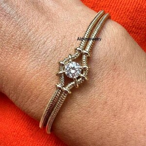 Solitaire Moissanite Diamond Chain Bracelet, Round Cut Prong Set Line Bracelet, In 9k Solid Yellow Gold, Handmade Bracelet For Women
