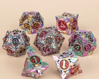 Metal DnD Dice Set 7pcs | Polyhedral Dice for Dungeons & Dragons | Heavy Green Metal RPG Dice | Tabletop Role Playing Game Gift.