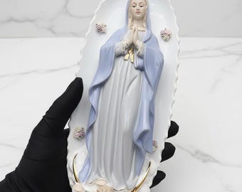 Virgin Mary Porcelain Statue | Hand Painted Guadalupe Figurine | Christian Catholic Home Decor | Handmade Ceramic Sculpture