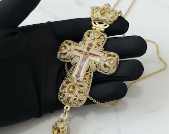Large Orthodox Crucifix Necklace: Religious Gift for Priest