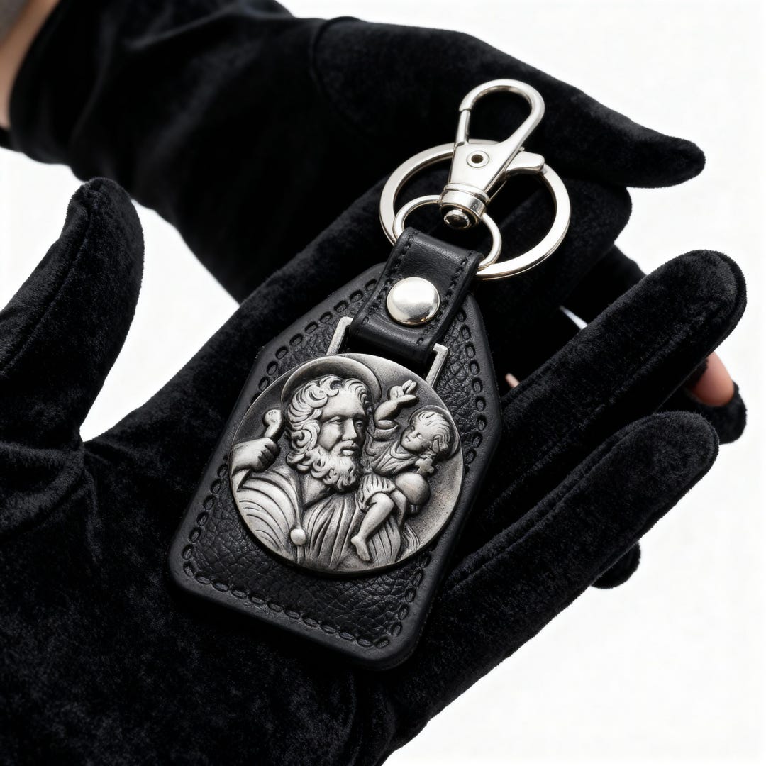 Catholic Keycaps St. Christopher Leather Keychain: Religious Car Keyring, Catholic Gift ...