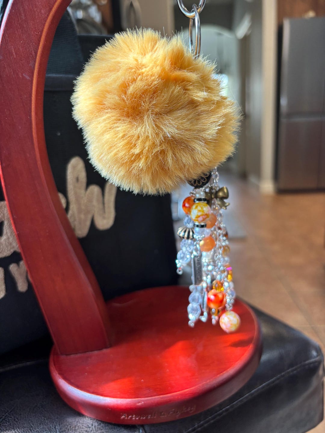Gold & Black Faux Rabbit Pom Pom Purse Charm With Bling - Etsy
