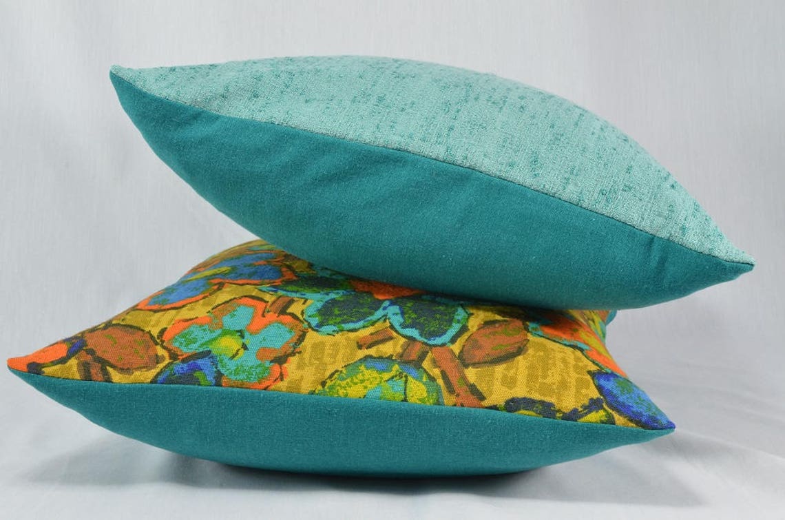 Vintage Pillow Cover, Mid Century Pillow, Teal Pillow, Boho Decor, Boho