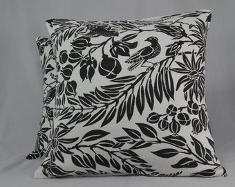 Black and White Pillow Cover, Bird Pillow, Cushion Cover, Boho Pillow, Square Throw Pillow, Handmade Pillow - 16" Pillow - PC60