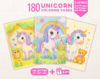 Unicorn Coloring Book for girls: 180+ Printable Kids Activity Pages (PDF Download)