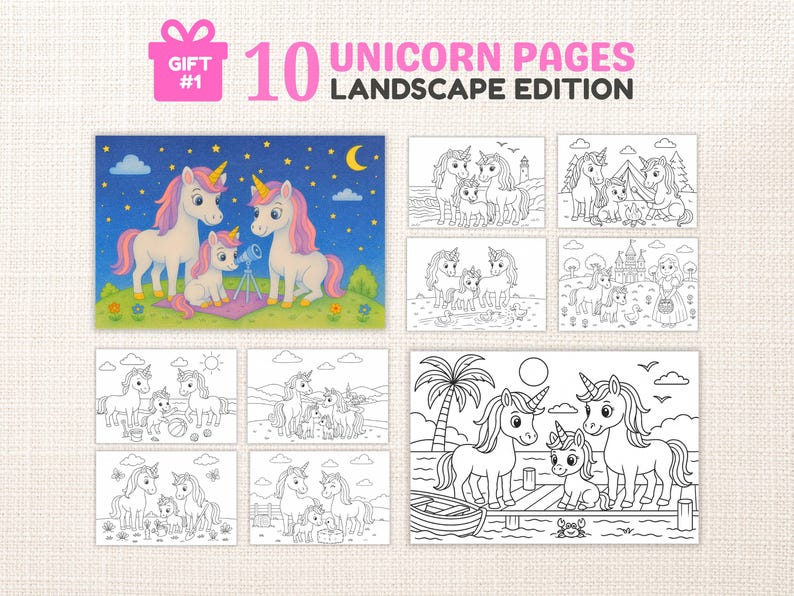 Unicorn Coloring Pages Book – Cute Girl & Children Family Activity ...