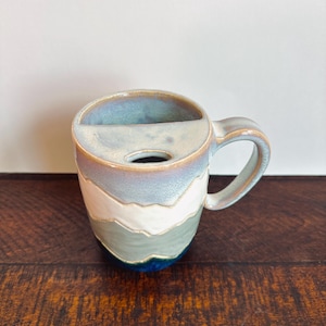 Taza de cerámica esmaltada hecha a mano con diseño de montaña, 414 ml, cerámica inspirada en los pájaros que viajan en invierno.