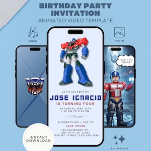 Transformers Birthday Party Invitation | Animated Video Template | Autobots Events | Envelope | Music & Photo