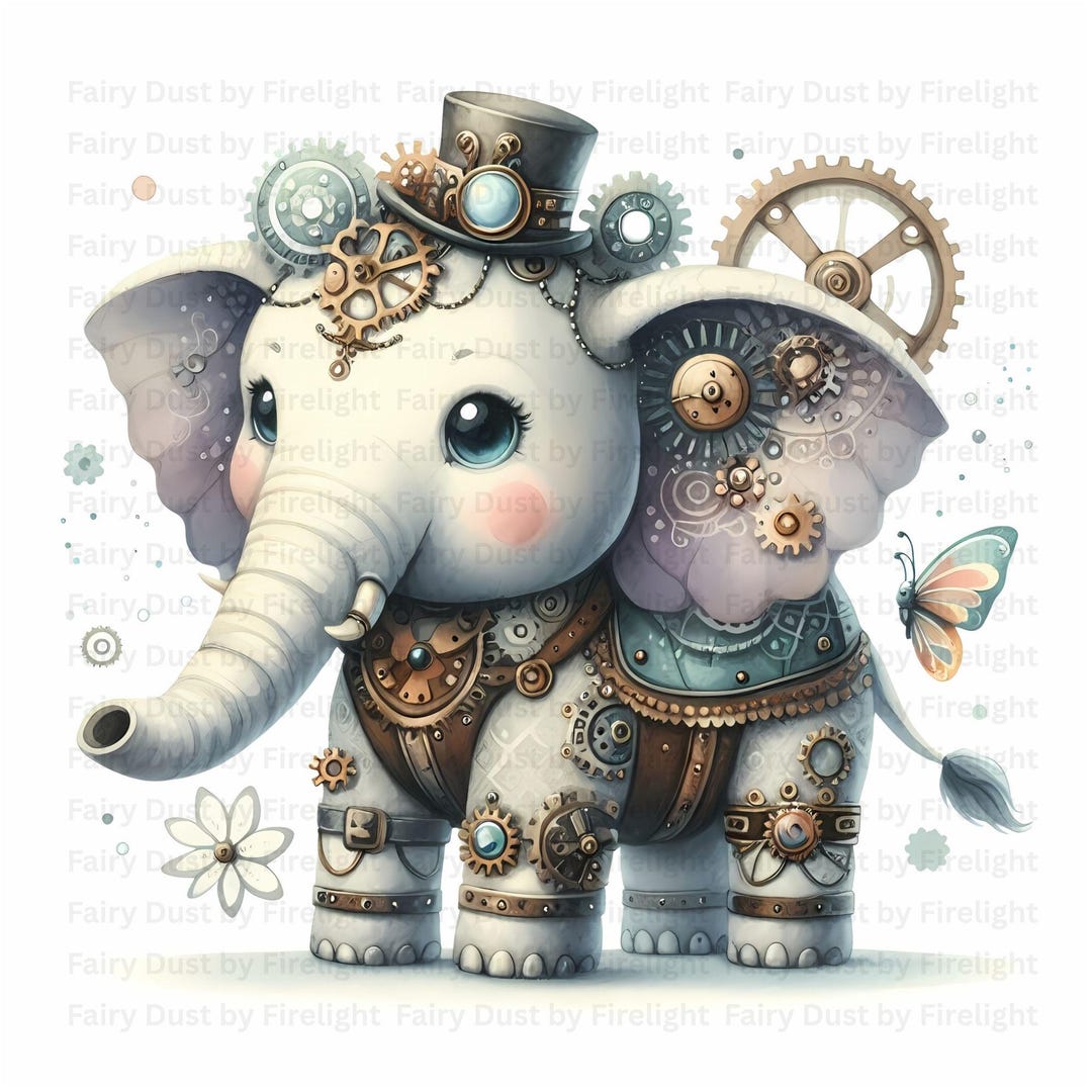 Steampunk Elephant Clipart Image, Scrapbooking, Junk Journaling Jpegs ...