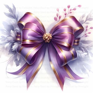 Lavender Orchid Bow Clipart | Gold Filigree l Romance Graphics (Instant Download)