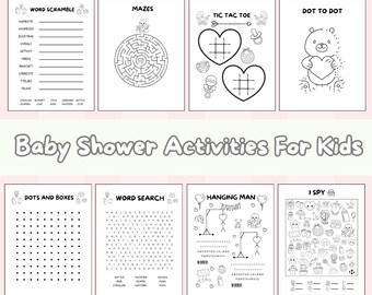 Juegos para Baby Shower para Niños / Libro de Actividades Imprimible para Niños / 32 Actividades Divertidas y Páginas para Colorear / Juegos para Fiesta de Baby Shower / PDF Digital