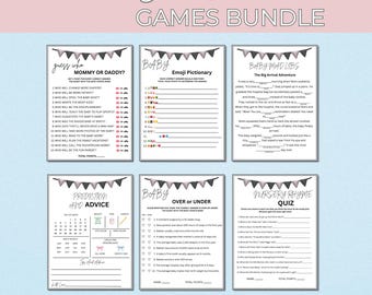 Paquete de juegos para baby shower, juegos minimalistas, juegos modernos y editables, juegos divertidos y sencillos para baby shower.