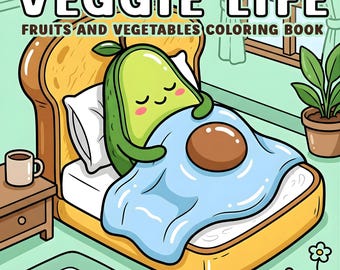 Libro para colorear de frutas y verduras para adultos y niños / 40 páginas imprimibles / Comida kawaii y verduras / PDF digital