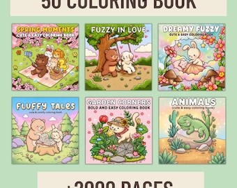 2000+ Cute & Cozy Coloring Pages Bundle | 50 Digital Coloring Books | Bold and Easy Coloring Pages | Digital Download