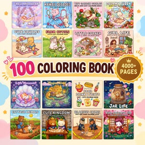Peut inclure: Une collection de 100 livres de coloriage comprenant plus de 4000 pages avec divers thèmes tels que Sweet and Dreamy, Kawaii Decades, Tiny Garden Worlds, Dreamy Fuzzy, Cute Couples, Farm Cuties, Little Corner, Girl Life, Little Meowmaid, Magical World, Food Drink & Treats, Jar Life, Cottage Animals, Cute Kingdom, Hilarious Crimes et Cute Japanese Life.