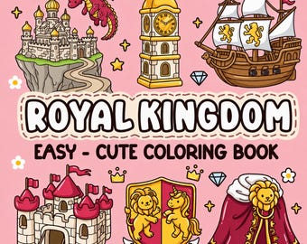Libro para colorear "Reino Real" con diseños adorables: 50 páginas para colorear de fantasía kawaii / Diseños para colorear acogedores e imprimibles para adultos y niños / Descarga digital