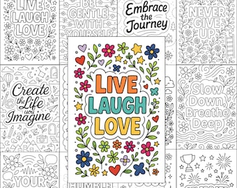 Adult Coloring Book, 50 Adult Coloring Pages , Therapy Coloring for Self Care & Relaxation, Printable Affirmation Quotes