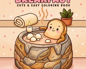 Libro para colorear de desayunos adorables / 50 páginas para colorear acogedoras para adultos y niños / Descargas imprimibles para colorear y relajarse / Diseños de comida kawaii
