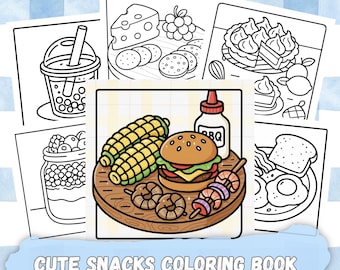 Libro para colorear de snacks adorables / 40 páginas para colorear llamativas y fáciles / Lindos dibujos de comida kawaii para relajarse y aliviar el estrés / PDF imprimible