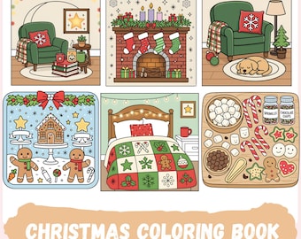 Libro para colorear de Navidad, 40 páginas para colorear llamativas y fáciles, un cálido libro para colorear navideño para niños y adultos, descarga digital.