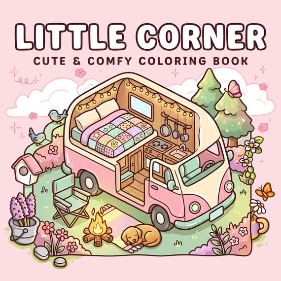 Little Corner Cute Coloring Book for Adults & Kids | Cozy Coloring Book Printable PDF | 50 Coloring Pages | Relaxation and Stress Relief