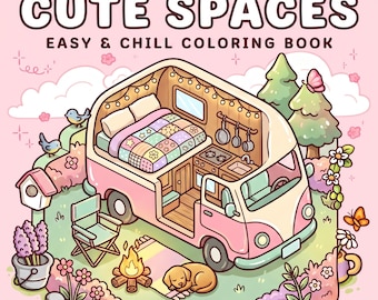 Libro para colorear de espacios adorables para adultos y niños / Páginas para colorear de habitaciones acogedoras / PDF imprimible / 50 páginas para colorear