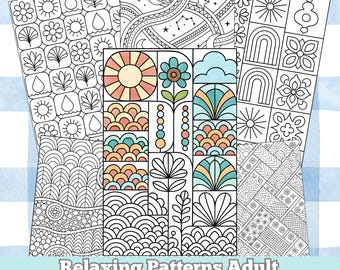 Libro para colorear para adultos, 32 páginas para colorear con patrones relajantes para adultos, diseños abstractos para aliviar el estrés y relajarse.