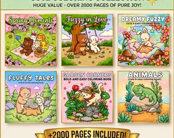 Paquete de más de 2000 libros para colorear adorables y acogedores / 50 libros para colorear digitales / Páginas para colorear llamativas y fáciles / Descarga digital