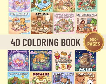 2000+ Cute & Cozy Coloring Pages Bundle | 40 Digital Coloring Books | Bold and Easy Coloring Pages | Digital Download