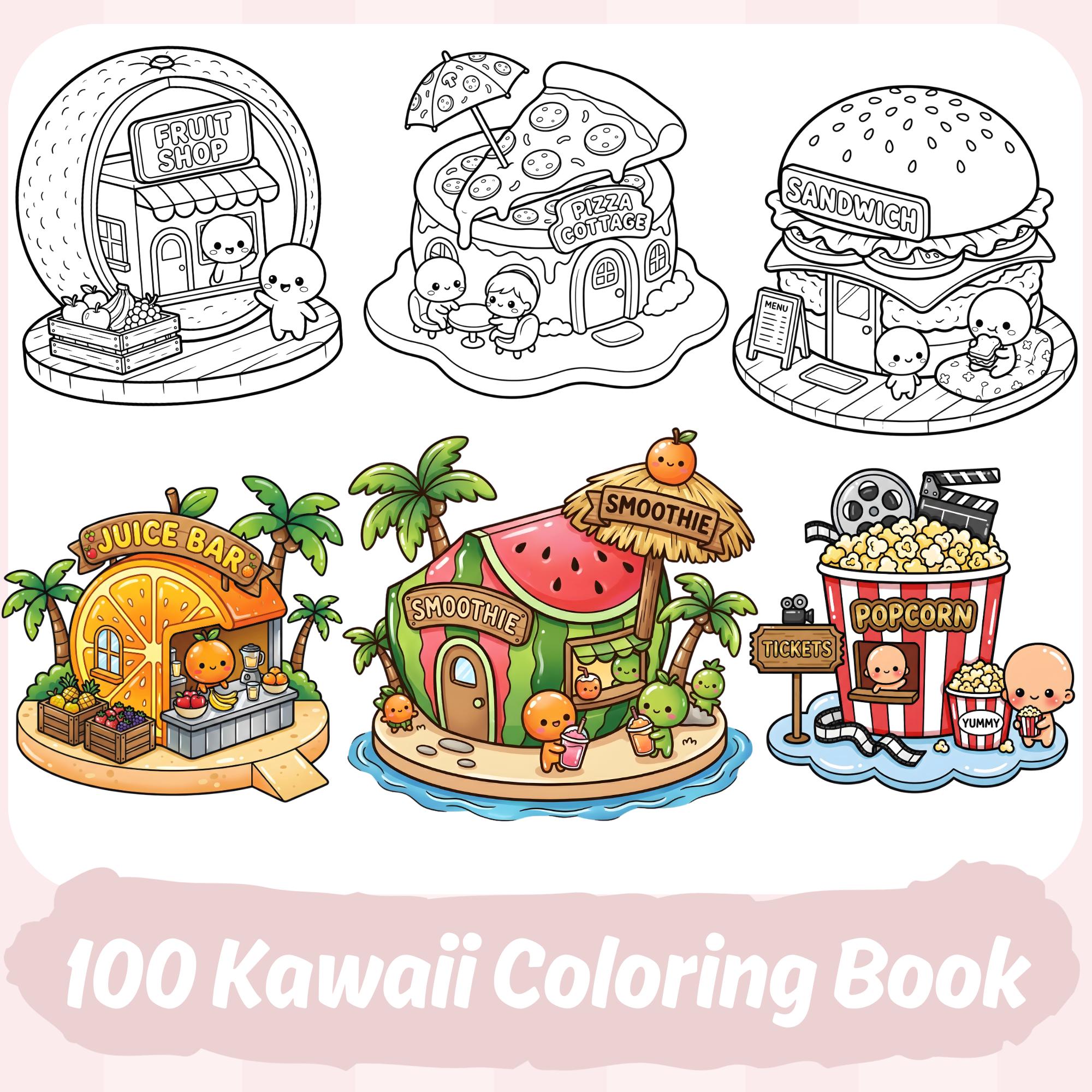 100 Kawaii Coloring Pages | Cute Coloring Book for Adults & Kids | Cozy ...