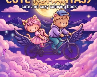 Libro da colorare romantico e grazioso / 50 pagine fantasy (download digitale)