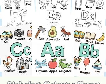May include: Alphabet coloring pages featuring illustrations of objects and animals, each paired with a letter of the alphabet. Includes images of a car, apple, and boat, with the text "Alphabet Coloring Pages".