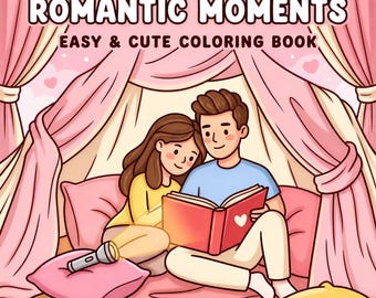 Libro para colorear "Momentos Románticos" para adultos / Dibujos para colorear de parejas / Diseños fáciles de imprimir para relajarse / Descarga instantánea
