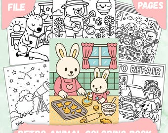 Retro Animal Coloring Book | 50 Nostalgic Pages (Printable PDF)