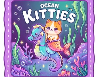 Libro para colorear adorable / Páginas para colorear acogedoras en PDF / Dibujos para colorear de sirenas gatas kawaii para imprimir / Gatitos fantásticos del océano / Diseños para colorear