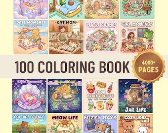 4000+ Cute & Cozy Coloring Pages Bundle | 100 Digital Coloring Books | Bold and Easy Coloring Pages | Digital Download