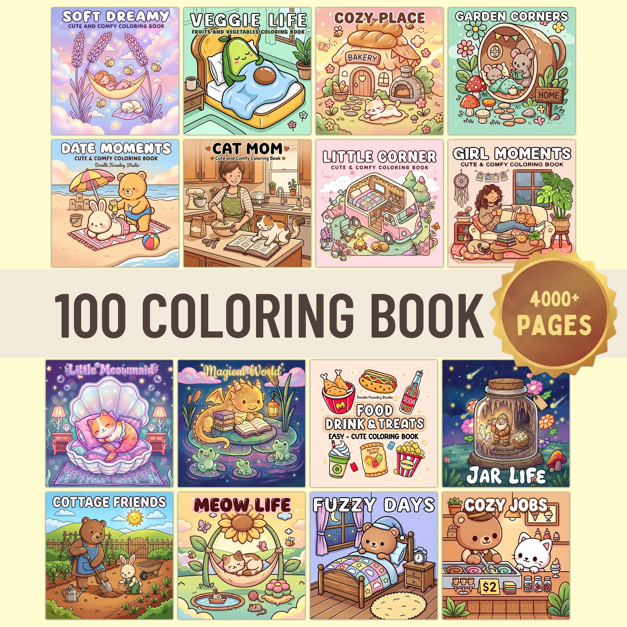 4000+ Cute & Cozy Coloring Pages Bundle | 100 Digital Coloring Book…