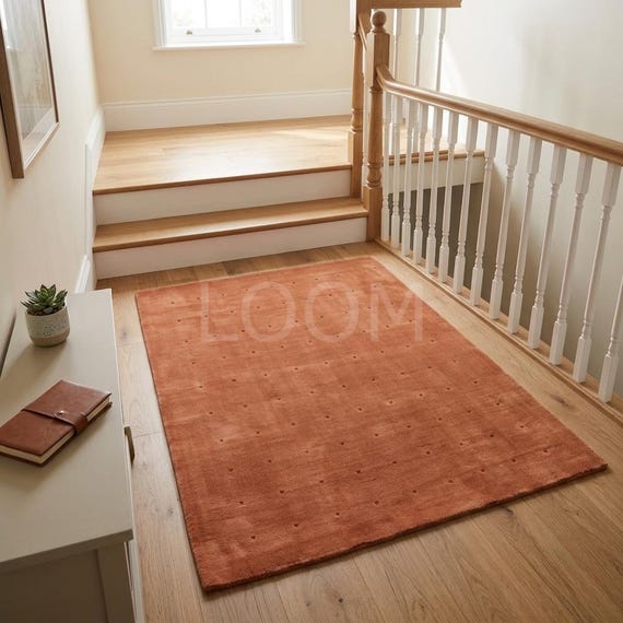 Hand Tufted Terracotta Wool Rug, 8x10Burnt Orange Minimalist Area Rug, Modern Dotted Hallway Mat, Custom Soft Carpet for Living Room Bedroom