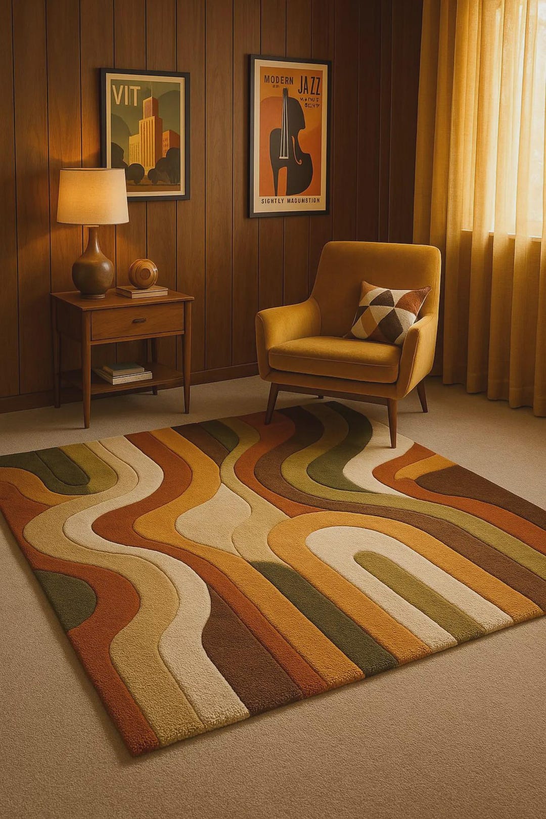 Retro Wave Rug | 70s Style Hand Tufted Wool Carpet | Mid Century Modern ...