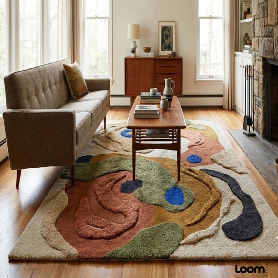 Abstract Tufted Area Rug | Mid Century Modern Organic Shape Carpet | Colorful Boho Living Room Decor | Custom 3D Textured Rug by LOOM ARTS