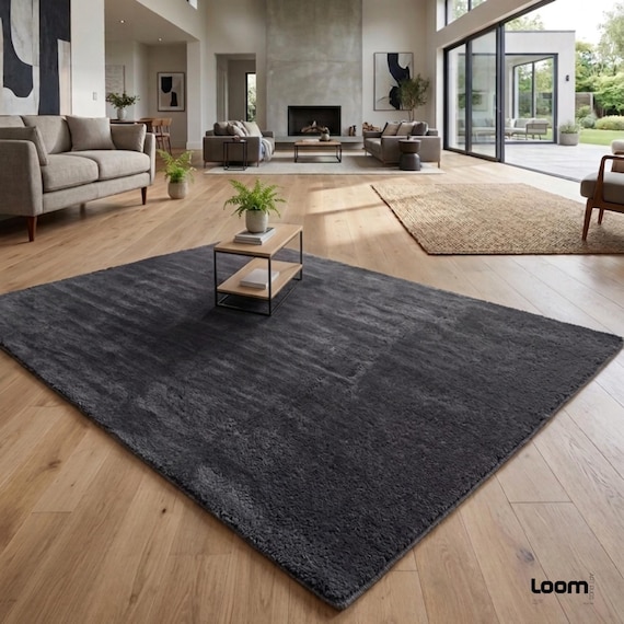 9×12ft Ultra Soft Solid Charcoal Area Rug | Modern Plush Dark Grey Living Room Carpet | Minimalist Cozy Bedroom Rug | Custom Size Floor Mat