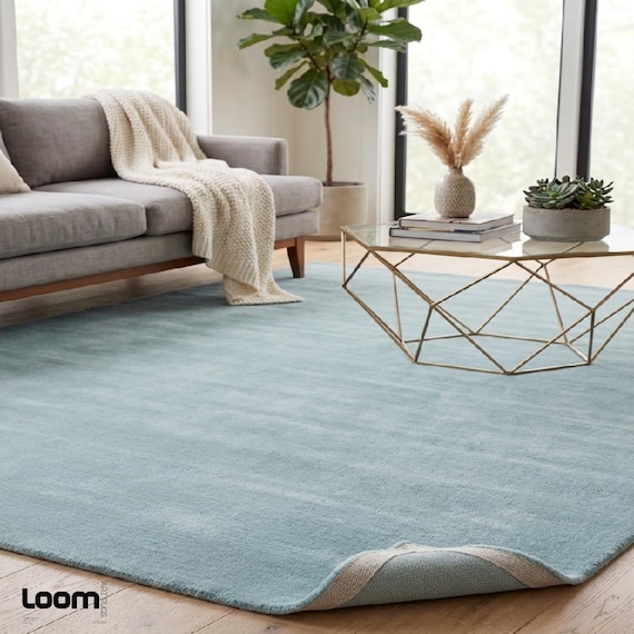 Solid Light Blue Area Rug | Aqua Blue Modern Living Room Rug | Minimalist Solid Color Bedroom Carpet | Hand Tufted Custom Rug | Loom Art Rug