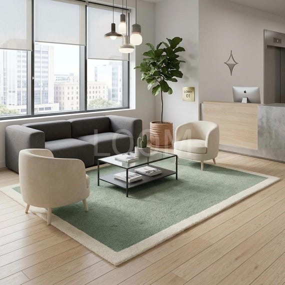 Hand Tufted Sage Green Wool Rug, Modern Olive Border Area Rug, Custom Size Wool Carpet for Living Room, Minimalist Aesthetic Rug, Bedroom